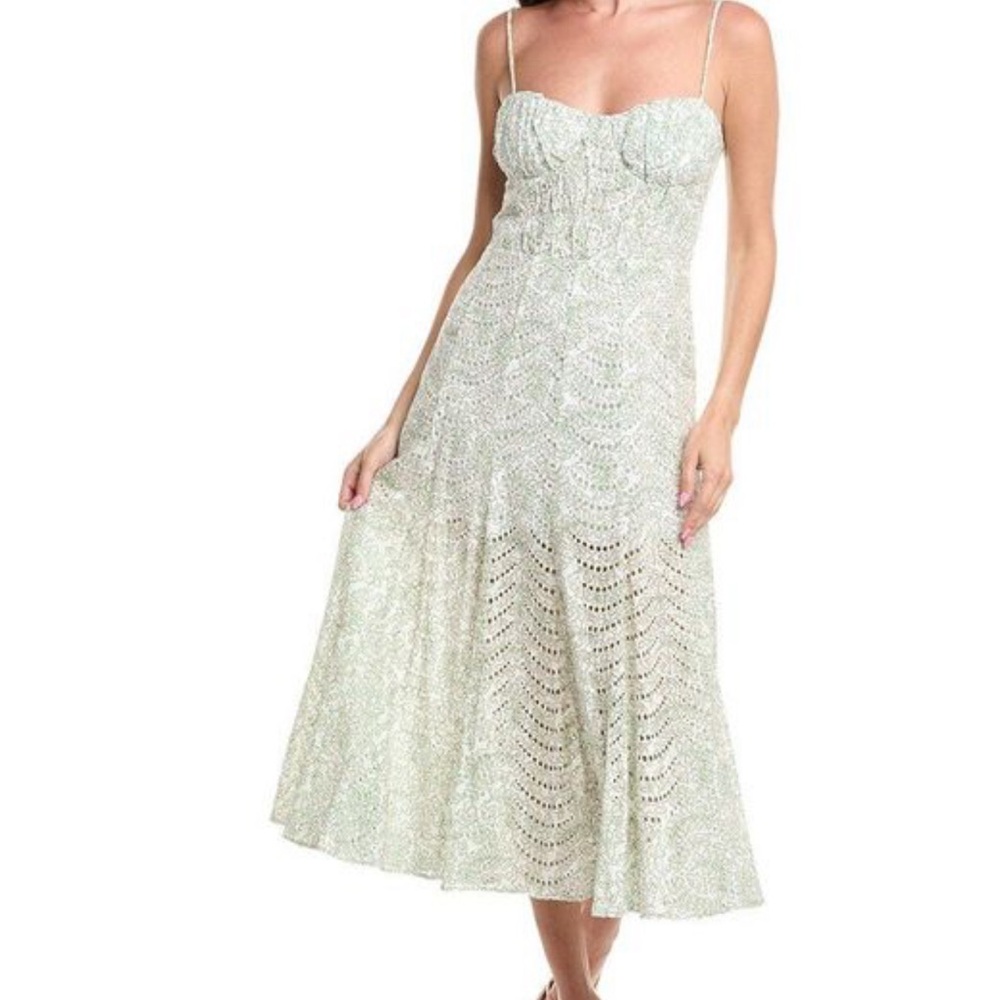 Misa Los Angeles NWT Lace Eyelet Midi Dress in Cream, Sage, Pink
